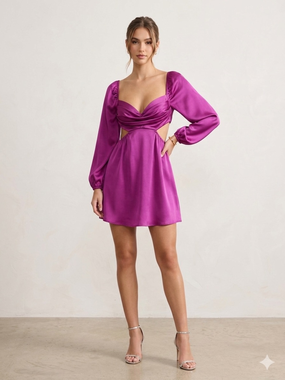 Hello Molly Fuchsia Satin Cutout Mini Dress‎